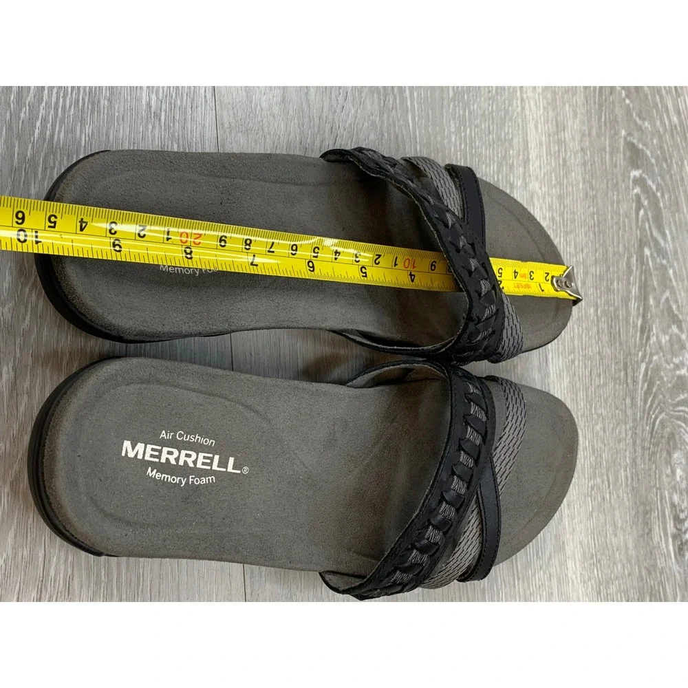 Merrell Women's Black Grey Woven Strap Slide Sandals Memory Foam 7 Shoes